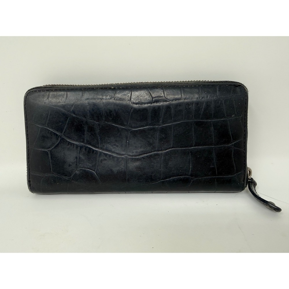 COACH Crocodile Embossed Leather Accordion Black Wallet 8‎ inches - Picture 2 of 16